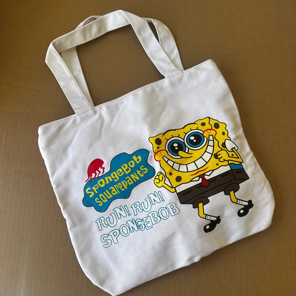 SpongeBob SquarePants Run Run SpongeBob White Canvas Tote Bag Graphic